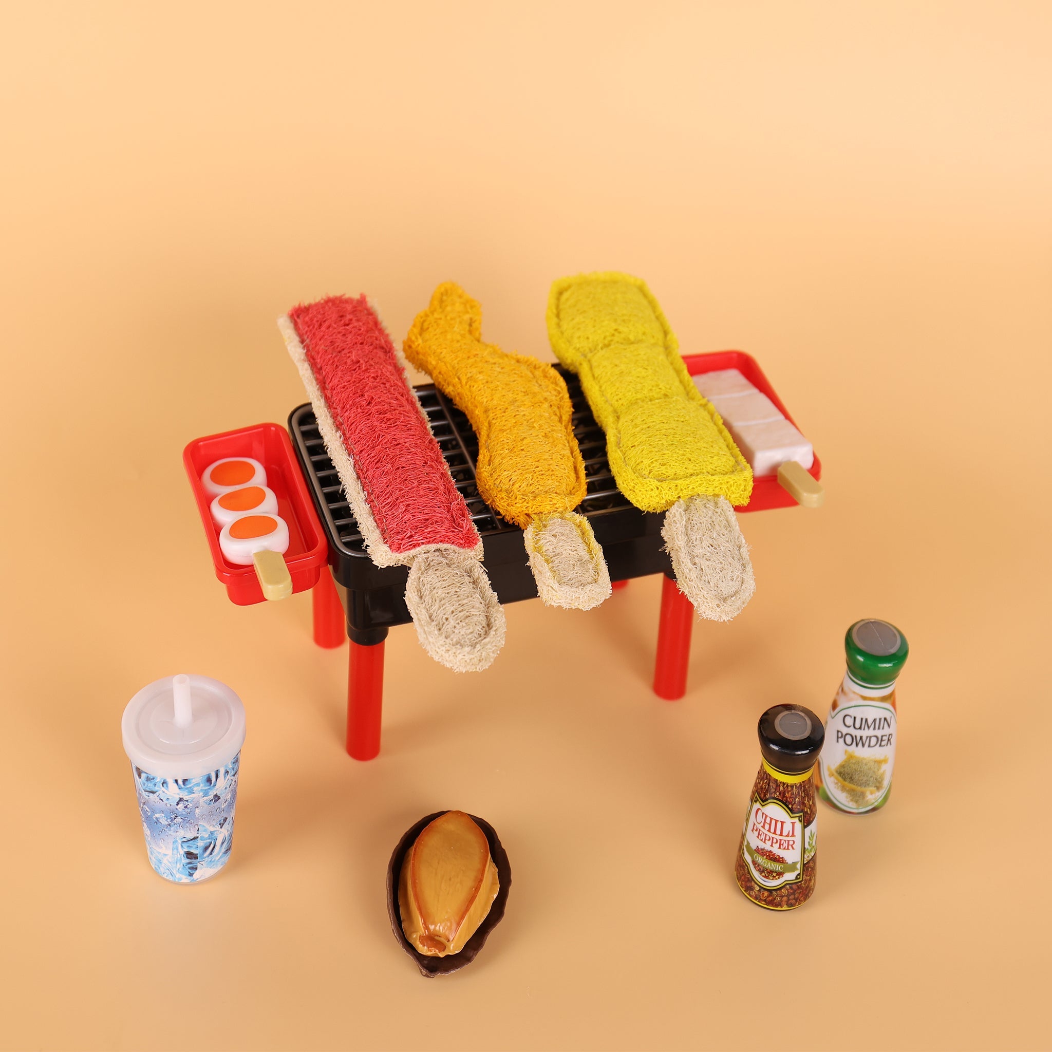 4 Piece BBQ Grill Toy Set for Cats – Interactive Fun with Fish, Shrimp & Meat