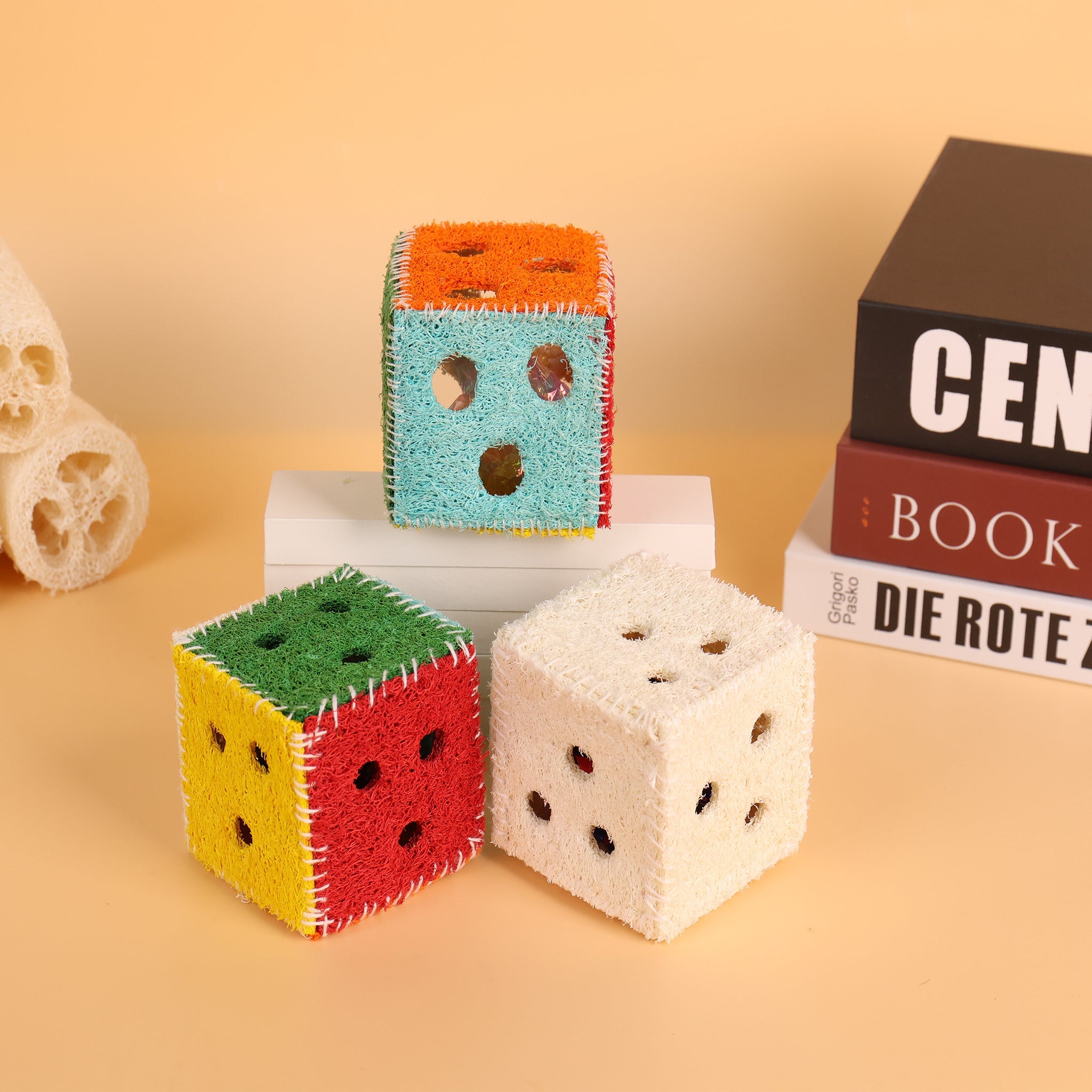 Bell Cube Dog Toy Cat Toy Natural Loofah Bite-Resistant